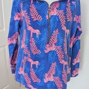 Lilly Pulitzer Blue and Pink Leaf Print Top